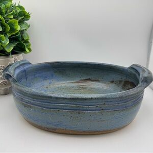 Vintage Hand-Thrown Studio Pottery Casserole Dish – Signed – Blue Glaze
